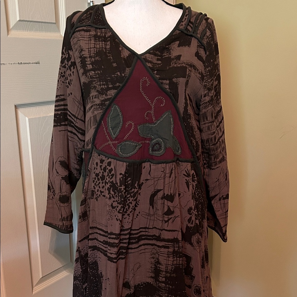 Bohemian Brown and Burgundy Dress